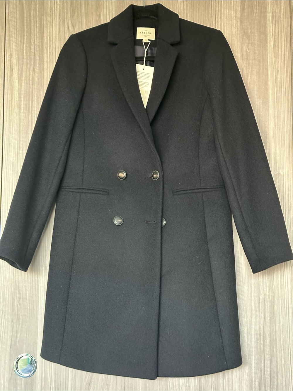 NWT Sézane Black Double-Breasted Pea Coat